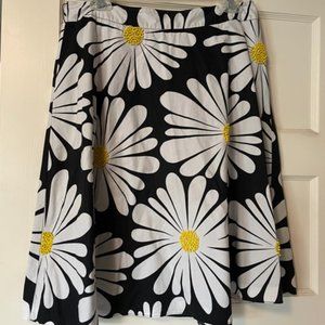 Black and White w Yellow Bead Flowers Cotton Skirt